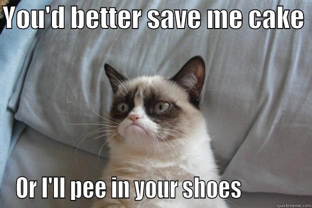 last day is thurs - YOU'D BETTER SAVE ME CAKE  OR I'LL PEE IN YOUR SHOES             Grumpy Cat