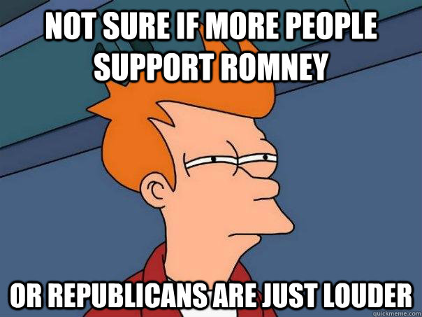 Not sure if more people support Romney Or republicans are just louder  Futurama Fry