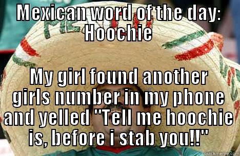 MEXICAN WORD OF THE DAY: HOOCHIE MY GIRL FOUND ANOTHER GIRLS NUMBER IN MY PHONE AND YELLED 