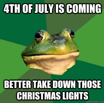 4th of July is coming better take down those Christmas lights  Foul Bachelor Frog