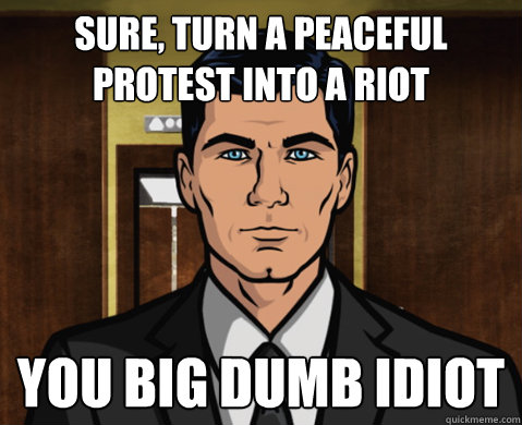 sure, turn a peaceful protest into a riot you big dumb idiot  