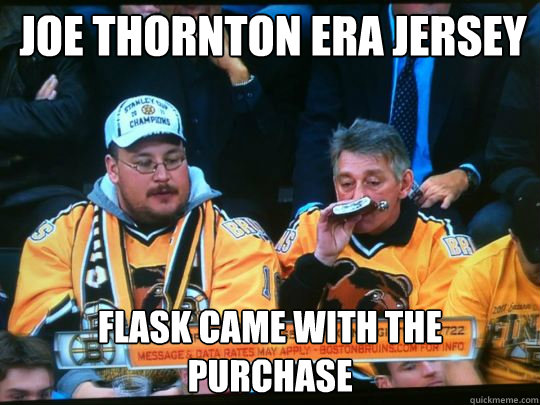 joe thornton era jersey flask came with the purchase - joe thornton era jersey flask came with the purchase  bruins fan problems