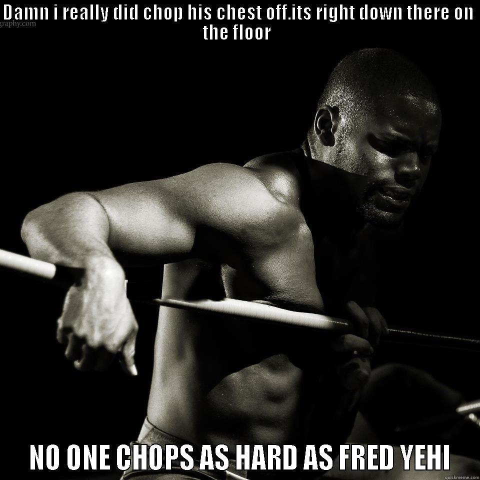 DAMN I REALLY DID CHOP HIS CHEST OFF.ITS RIGHT DOWN THERE ON THE FLOOR   NO ONE CHOPS AS HARD AS FRED YEHI Misc