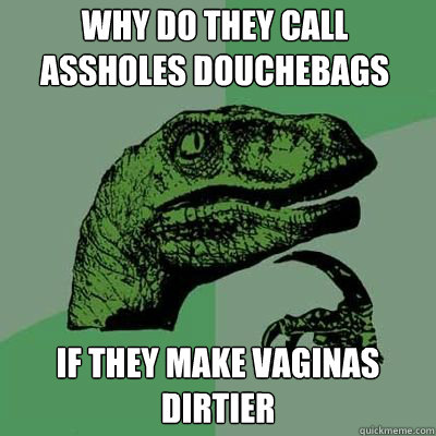 Why do they call assholes douchebags If they make vaginas dirtier  Philosorapter