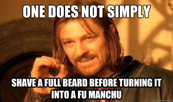 One Does Not Simply shave a full beard before turning it into a fu manchu   Boromir