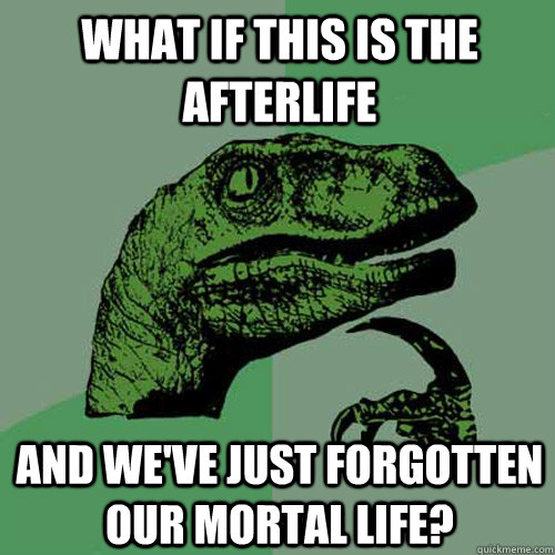 What if this is the afterlife And we've just forgotten our mortal life? - What if this is the afterlife And we've just forgotten our mortal life?  Philosoraptor