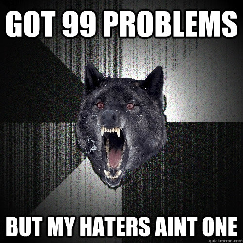 GOT 99 PROBLEMS BUT MY HATERS AINT ONE  Insanity Wolf