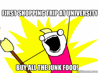 First Shopping trip at university Buy All the junk food!  All The Things