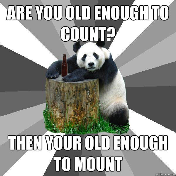 Are you old enough to count? then your old enough to mount - Are you old enough to count? then your old enough to mount  Pickup-Line Panda