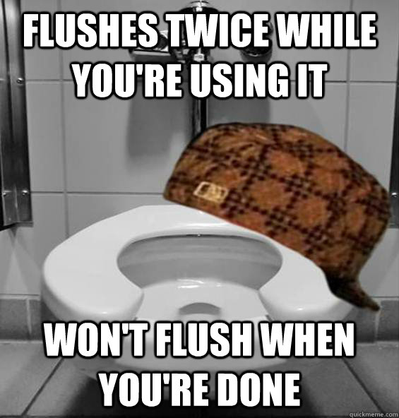 Flushes twice while you're using it Won't flush when you're done - Flushes twice while you're using it Won't flush when you're done  Scumbag Toilet