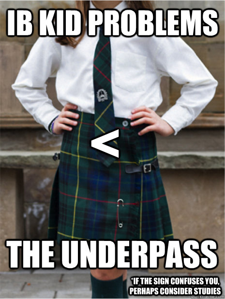 IB kid problems the underpass < *If the sign confuses you, perhaps consider studies  