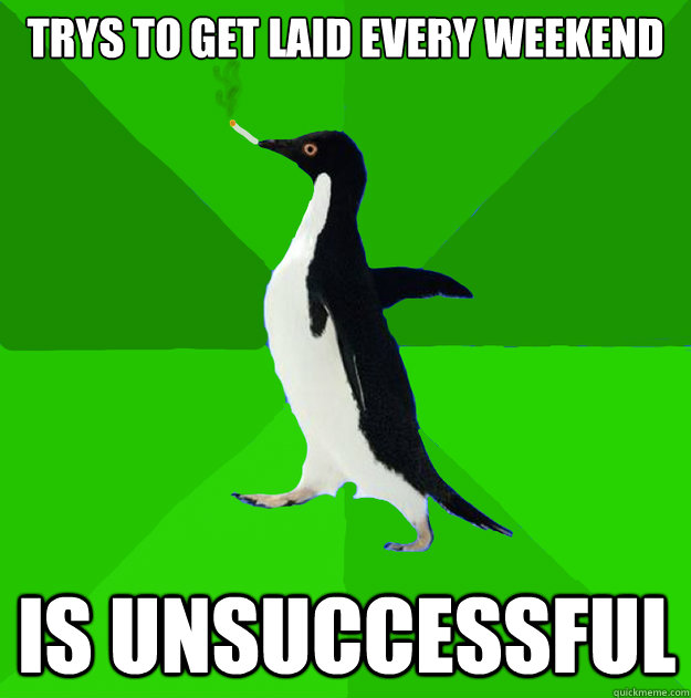 trys to get laid every weekend is unsuccessful  - trys to get laid every weekend is unsuccessful   Stoner Penguin