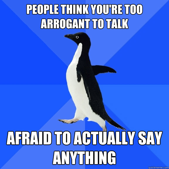 People Think you're too arrogant to talk Afraid to actually say anything  Socially Awkward Penguin