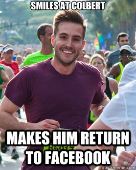 smiles at colbert makes him return to facebook  Ridiculously photogenic guy