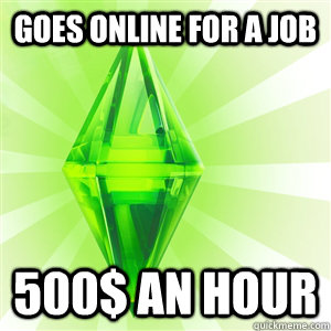 Goes online for a job 500$ an hour - Goes online for a job 500$ an hour  sims logic