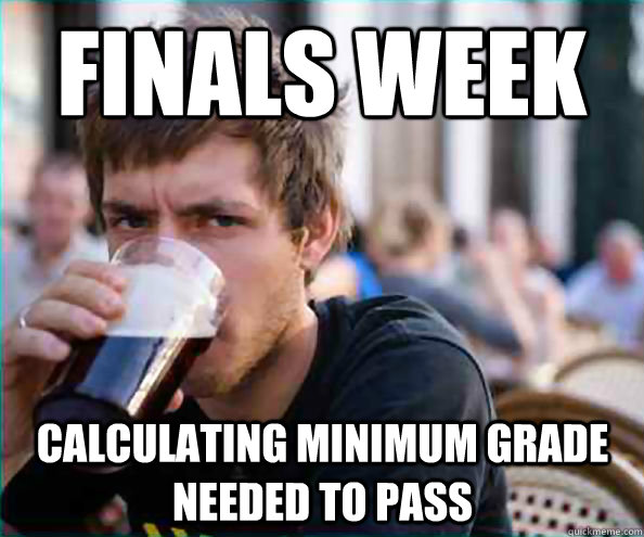 FINALS WEEK CALCULATING MINIMUM GRADE NEEDED TO PASS  Lazy College Senior