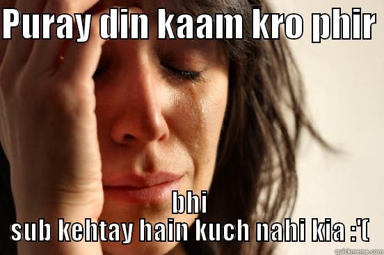 PURAY DIN KAAM KRO PHIR  BHI SUB KEHTAY HAIN KUCH NAHI KIA :'( First World Problems