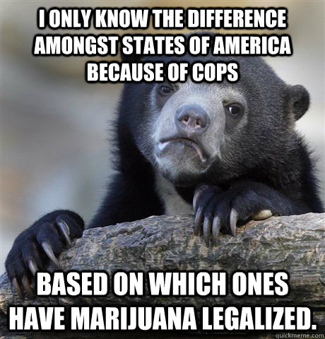 I only know the difference amongst states of America because of Cops Based on which ones have marijuana legalized. - I only know the difference amongst states of America because of Cops Based on which ones have marijuana legalized.  Confession Bear