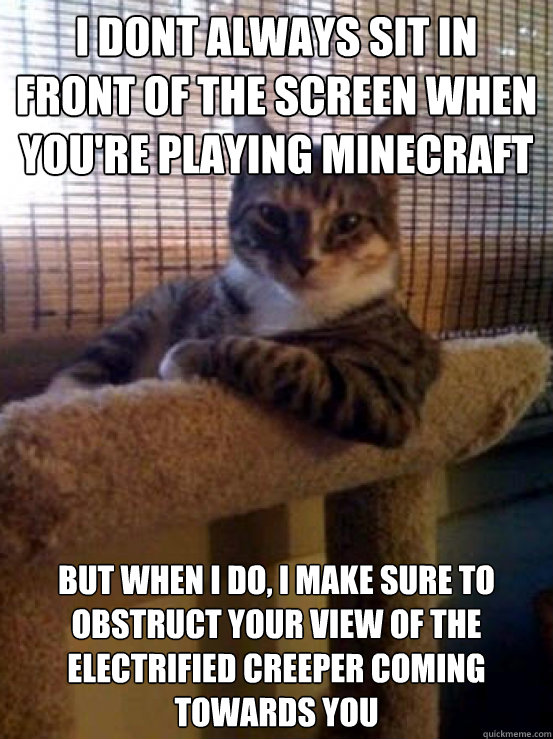 i dont always sit in front of the screen when you're playing minecraft But when I do, i make sure to obstruct your view of the electrified creeper coming towards you  The Most Interesting Cat in the World