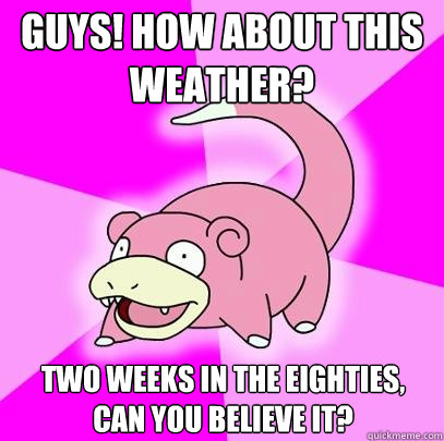 Guys! How about this weather? Two weeks in the eighties, can you believe it?  Slowpoke