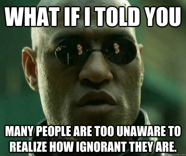WHAT IF I TOLD YOU MANY PEOPLE ARE TOO UNAWARE TO REALIZE HOW IGNORANT THEY ARE.  Hi- Res Matrix Morpheus