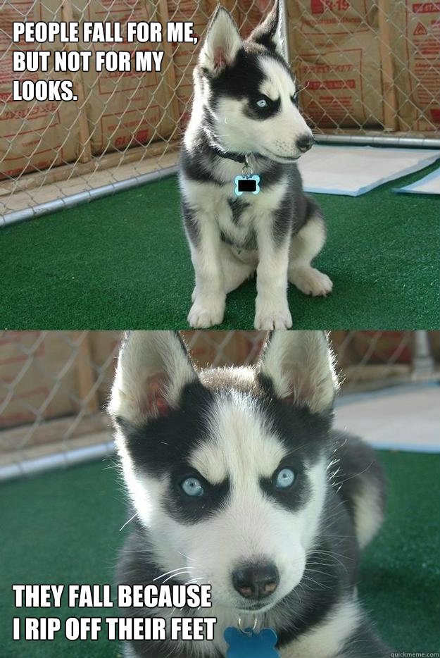 People fall for me, 
but not for my 
looks. they fall because 
I rip off their feet  Insanity puppy