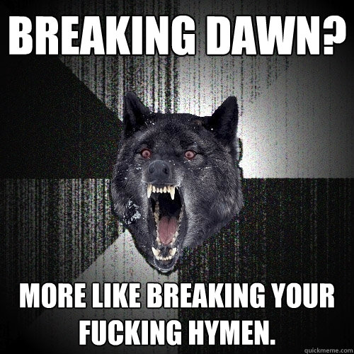 BREAKING DAWN?  MORE LIKE BREAKING YOUR FUCKING HYMEN.   Insanity Wolf
