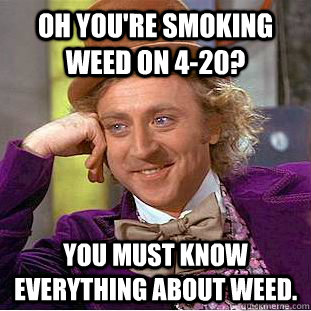 Oh you're smoking weed on 4-20? You must know everything about weed.  Condescending Wonka