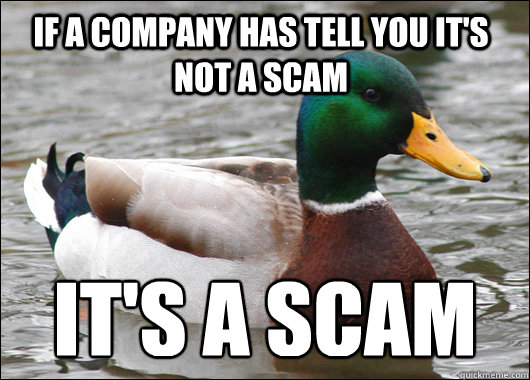 If a company has tell you it's not a scam it's a scam - If a company has tell you it's not a scam it's a scam  Actual Advice Mallard