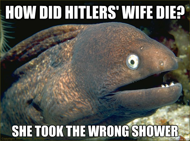 How did hitlers' wife die? She took the wrong shower  Bad Joke Eel