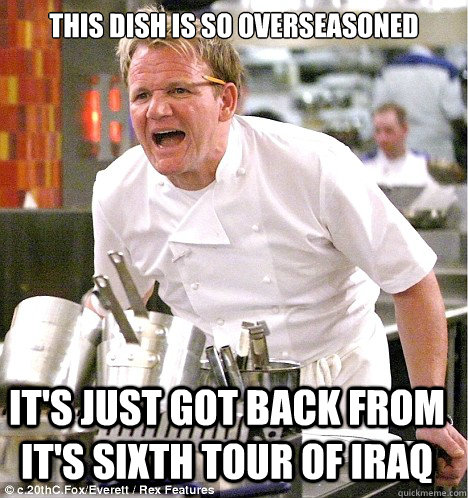 this dish is so overseasoned it's just got back from it's sixth tour of iraq  gordon ramsay