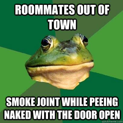 Roommates out of town Smoke joint while peeing naked with the door open  Foul Bachelor Frog