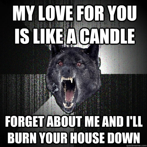 My love for you is like a candle Forget about me and I'll burn your house down  Insanity Wolf