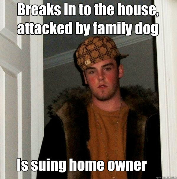 Breaks in to the house, attacked by family dog Is suing home owner   Scumbag Steve