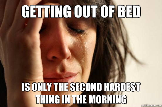 Getting out of bed Is only the second hardest 
thing in the morning  First World Problems