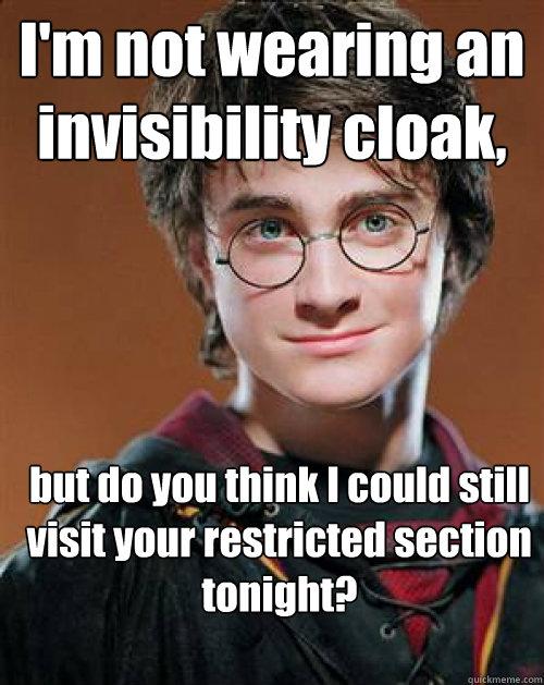 I'm not wearing an invisibility cloak, but do you think I could still visit your restricted section tonight?  