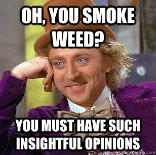 Oh, you smoke weed? You must have such insightful opinions  Condescending Wonka
