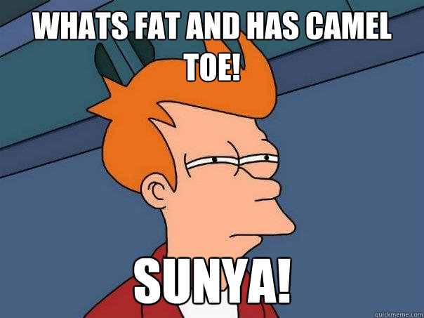 Whats Fat and has CAMEL TOE! Sunya!  Futurama Fry