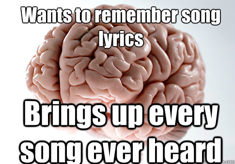 Wants to remember song lyrics Brings up every song ever heard  Scumbag Brain