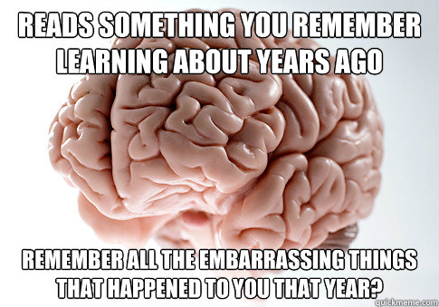 reads something you remember learning about years ago remember all the embarrassing things that happened to you that year? - reads something you remember learning about years ago remember all the embarrassing things that happened to you that year?  Scumbag Brain