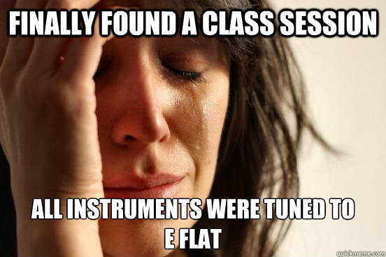 finally found a class session all instruments were tuned to 
E flat  First World Problems