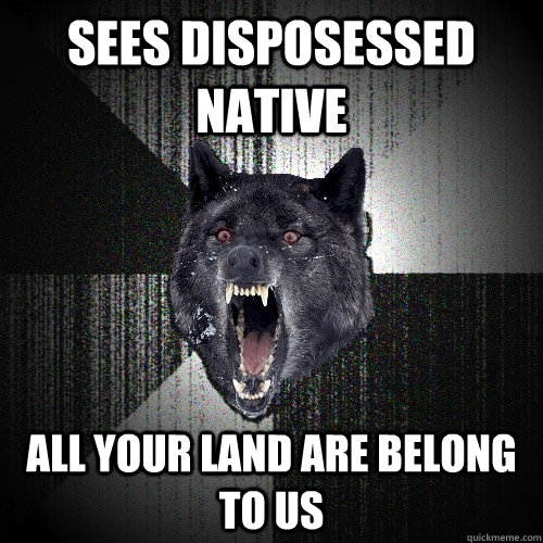 Sees disposessed Native all your land are belong to us  Insanity Wolf