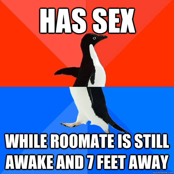 Has Sex While roomate is still awake and 7 feet away  Socially Awesome Awkward Penguin