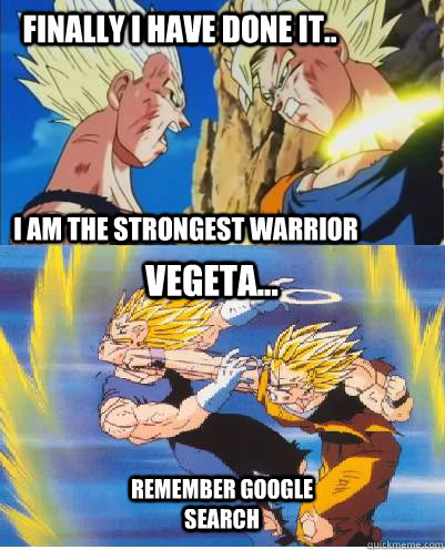 Finally I have done it.. I am the strongest Warrior Vegeta... remember google search  Goku Trolling Vegeta