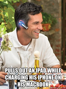  Pulls out an ipad while charging his iphone on his macbook  Device Douche