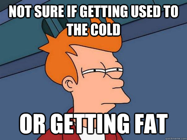 not sure if getting used to the cold or getting fat  Futurama Fry