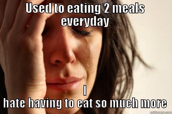 USED TO EATING 2 MEALS EVERYDAY I HATE HAVING TO EAT SO MUCH MORE First World Problems