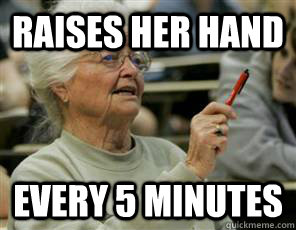 Raises her hand Every 5 minutes  Senior College Student