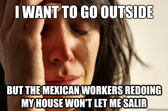 I want to go outside But the Mexican workers redoing my house won't let me salir  First World Problems