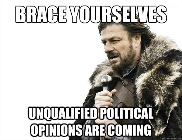 Brace yourselves unqualified political opinions are coming  Brace Yourselves - Borimir